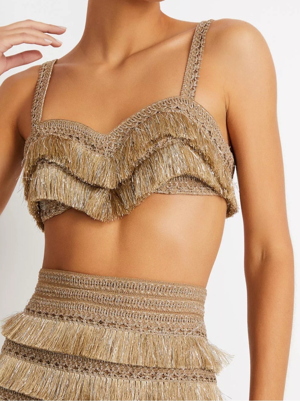 PatBo Fringe Bralette in Gold Size 4